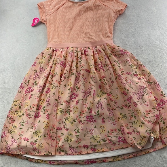 NWT Childrens Place 14, XL Peach Apricot Glow 3036742 SS Floral Dress - Picture 14 of 15